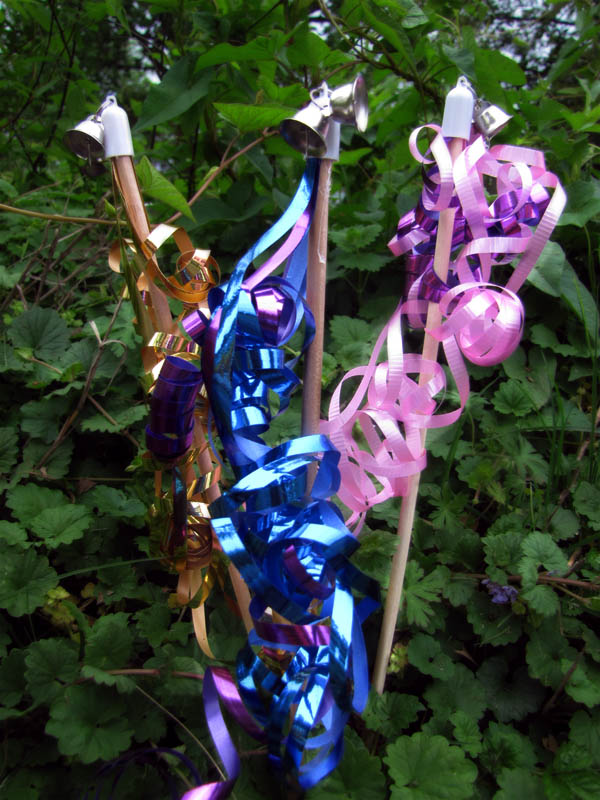 Sticks with colorful ribbons.